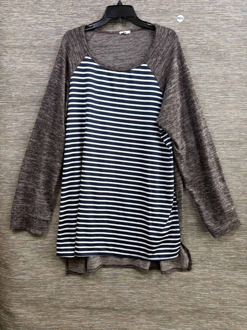 Eggy Shirt Womens 3XL Blue Stripe Raglan Elbow Patch Tunic Top Long Sleeve